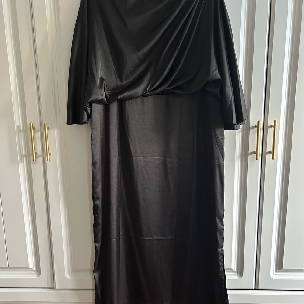 Elegant Black Satin Draped Women's Dress